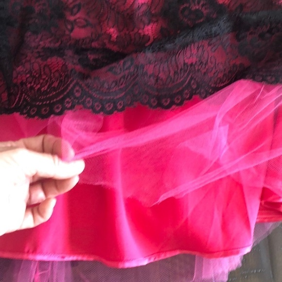 NEW Bebe Black Lace Pink Tulle Prom Winter Formal Dance Fit & Flare Mini L Dress - Picture 3 of 16